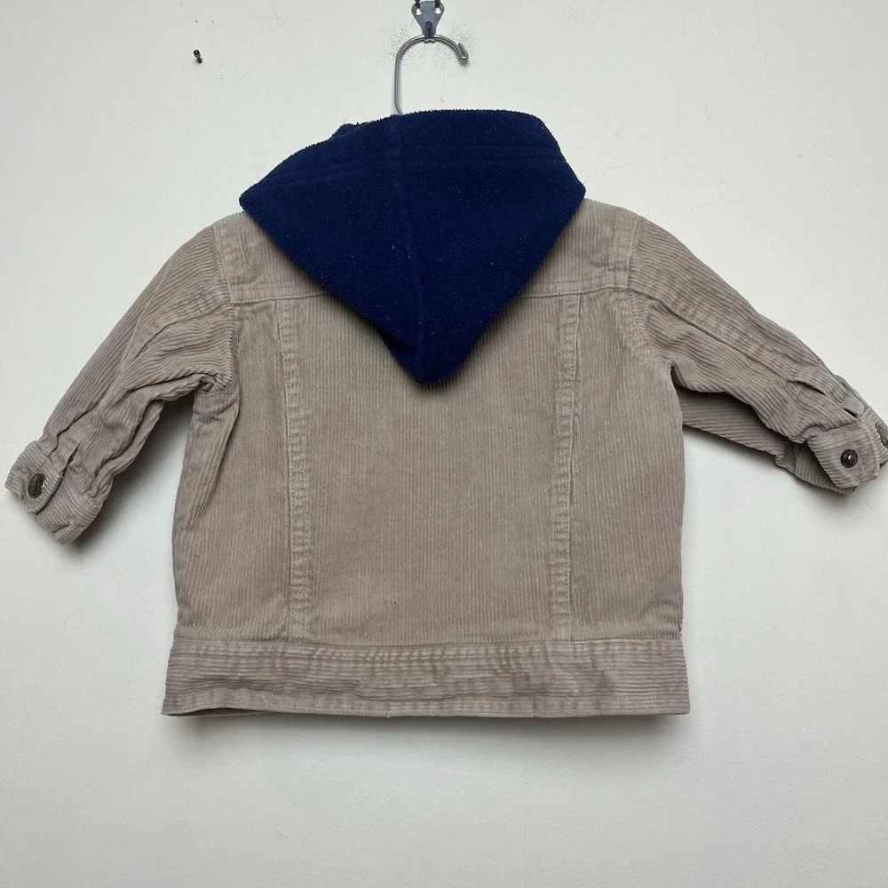 Vintage Khaki Corduroy Hooded Jacket Baseball Basketball Football 12 Months Y2K
